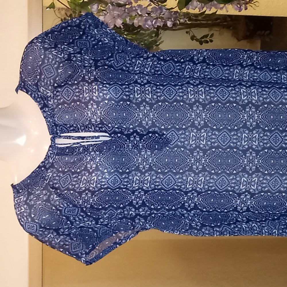 Liz Claiborne Cap Sleeve  Printed Sheer Blouse -#0121
